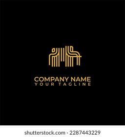 Abstract elephant Strips vector logo design. Creative linear animal gold logotype