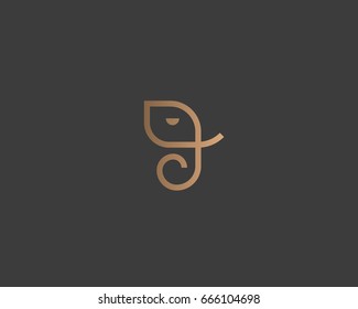 Abstract elephant vector logo design. Creative linear animal gold logotype