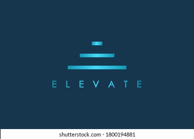 Abstract Elevate Logo. Blue Geometric Striped Lines Initial Letter E Stairs Symbol Isolated On Blue Background. Flat Vector Logo Design Template Element For Business Logos