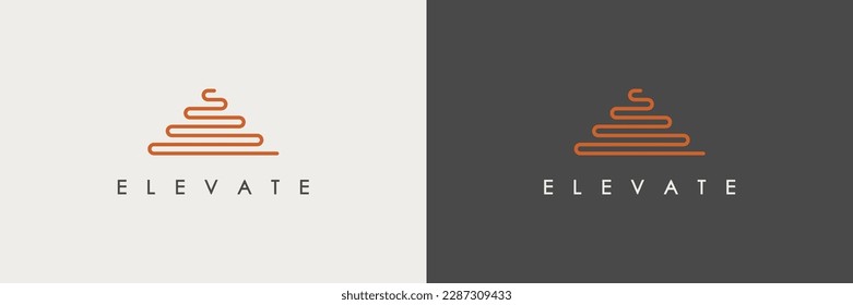 Abstract Elevate Logo Image. Red Geometric Line Waves Stairs Symbol isolated on Dual Background. Flat Vector Logo Design Template Element for Business and Branding Logos.