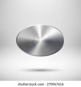 Abstrakter Ellipse-Button, leere Knopfvorlage mit Metallstruktur (Chrom, Silber, Stahl), realistischer Schatten- und Lichthintergrund für Web-Benutzeroberflächen, Benutzeroberfläche, Anwendungen und Apps.  Vektorgrafik.