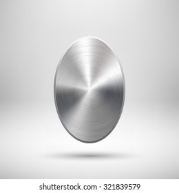 Abstrakter Ellipse-Button, leere Knopfvorlage mit Metallstruktur (Chrom, Silber, Stahl), realistischer Schatten- und Lichthintergrund für Web-Benutzeroberflächen, Benutzeroberfläche, Anwendungen und Apps. Vektorillustration.