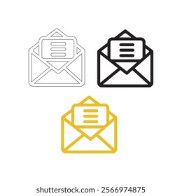 Abstract E-mail or message icons on white background outline, silhouette, and color vector art illustration