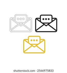 Abstract E-mail or message icons outline, silhouette, and color vector art illustration