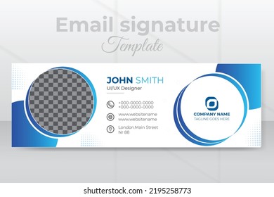 Abstract email signature for all business with white background, unique design template. Modern and minimalist layout white background and blue color shape design.