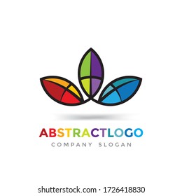 Abstract Emblem Colorful Leaf, Tree Leaf Sign, Flower icon, Health Logo, food monogram vector design template