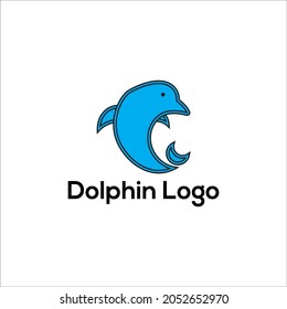 Abstract emblem with dolphin in blue colors vector Illustration 