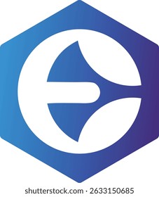 abstract emblem featuring the lowercase letter “e” encased in a clean hexagonal frame. 