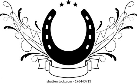 Abstract emblem for logo or design with horseshoe and stars