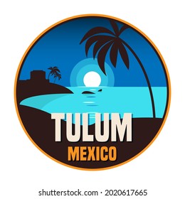 Abstract emblem with the name of Tulum, Mexico, vector illustration