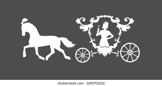 Abstract emblem of retro carriage. Damask pattern in luxury victorian style. 