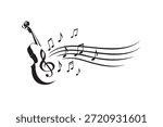 abstract emblem of violin and music notes isolated on white background