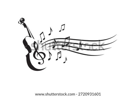 abstract emblem of violin and music notes isolated on white background