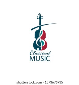 abstract emblem of violin and treble clef isolated on white background