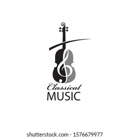 abstract emblem of violin and treble clef isolated on white background