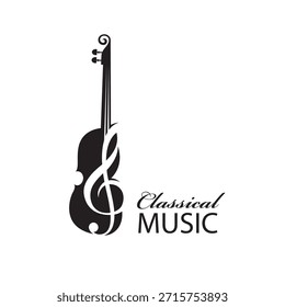 Emblema abstracto del violín y de la clave del agudo aislado en el fondo blanco