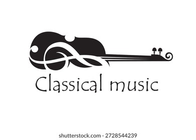 emblema abstrato de violino e clave aguda isolado no fundo branco