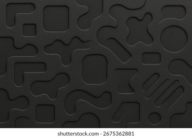 Abstractas fondo en relieve con Formas orgánicas y geométricas sobre una superficie negra. Textura sutil y sombras crean un visual sofisticado, moderno y limpio. Perfecto para un fondo minimalista y elegante
