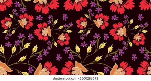 Abstract an embossed blooming bright flower motif arrangement all- over textile design illustration digital image printing factory