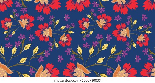 Abstract an embossed blooming bright flower motif arrangement all- over textile design illustration digital image printing factory