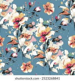 abstract an embossed blooming bright flower motif arrangement all - over textile design illustration digital image printing factory