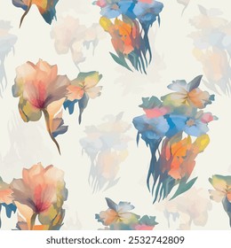 Un arreglo brillante floreciente en relieve del motivo de la flor todo - sobre la fábrica de la impresión digital de la Imagen de la ilustración del diseño textil