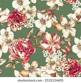 Abstract an embossed blooming bright flower motif arrangement all- over textile design illustration digital image printing factory