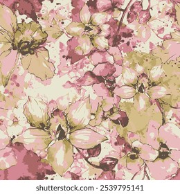 Abstract an embossed blooming bright flower motif arrangement all- over textile design illustration digital image printing factory