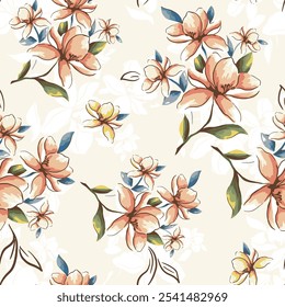 abstract an embossed blooming bright flower motif arrangement all - over textile design illustration digital image printing factory