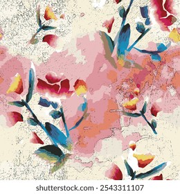 abstract an embossed blooming bright flower motif arrangement all - over textile design illustration digital image printing factory