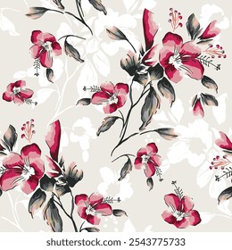 abstract an embossed blooming bright flower motif arrangement all - over textile design illustration digital image printing factory