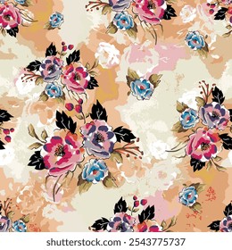 abstract an embossed blooming bright flower motif arrangement all - over textile design illustration digital image printing factory