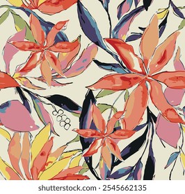 Abstract an embossed blooming bright flower motif arrangement all- over textile design illustration digital image printing factory