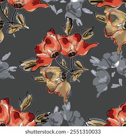 abstract an embossed blooming bright flower motif arrangement all - over textile design illustration digital image printing factory