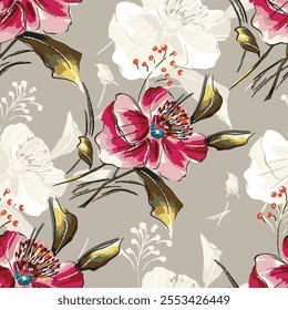 abstract an embossed blooming bright flower motif arrangement all - over textile design illustration digital image printing factory