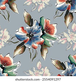 abstract an embossed blooming bright flower motif arrangement all - over textile design illustration digital image printing factory