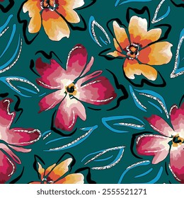 abstract an embossed blooming bright flower motif arrangement all - over textile design illustration digital image printing factory