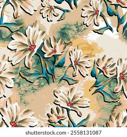 abstract an embossed blooming bright flower motif arrangement all - over textile design illustration digital image printing factory