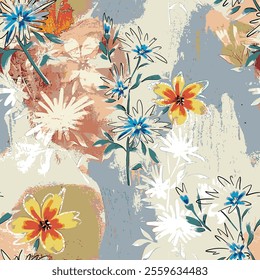 abstract an embossed blooming bright flower motif arrangement all - over textile design illustration digital image printing factory