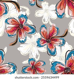 abstract an embossed blooming bright flower motif arrangement all - over textile design illustration digital image printing factory