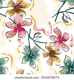 abstract an embossed blooming bright flower motif arrangement all - over textile design illustration digital image printing factory