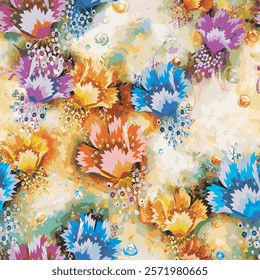 
abstract an embossed blooming bright flower motif arrangement all - over textile design illustration digital image printing factory