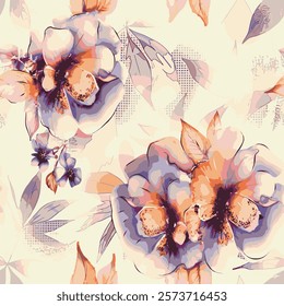 abstract an embossed blooming bright flower motif arrangement all - over textile design illustration digital image printing factory