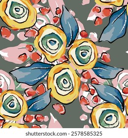 abstract an embossed blooming bright flower motif arrangement all - over textile design illustration digital image printing factory