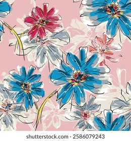 abstract an embossed blooming bright flower motif arrangement all - over textile design illustration digital image printing factory