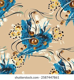 abstract an embossed blooming bright flower motif arrangement all - over textile design illustration digital image printing factory