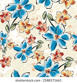 abstract an embossed blooming bright flower motif arrangement all - over textile design illustration digital image printing factory