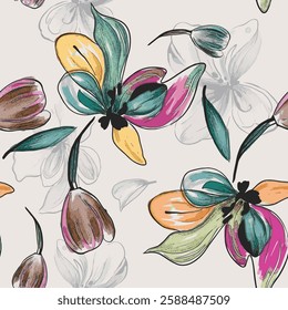 abstract an embossed blooming bright flower motif arrangement all - over textile design illustration digital image printing factory