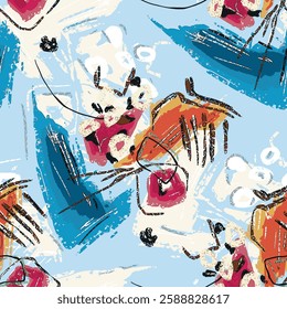 abstract an embossed blooming bright flower motif arrangement all - over textile design illustration digital image printing factory