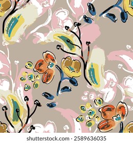 abstract an embossed blooming bright flower motif arrangement all - over textile design illustration digital image printing factory